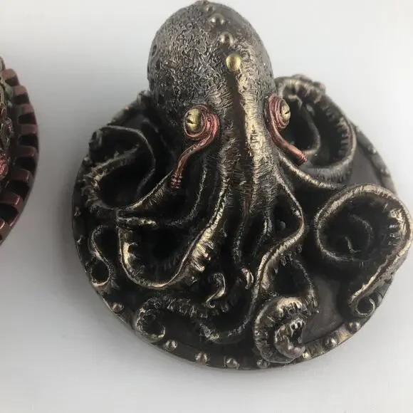 Decorative Bronze Finish Steampunk Octopus Trinket Box Kraken Norse Sea Monster - Picture 5 of 9